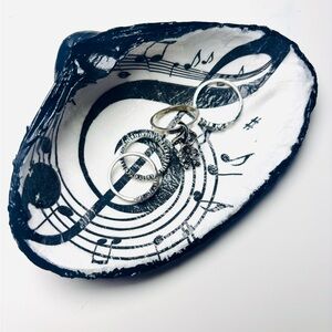 Handmade Clam Shell Trinket Dish With Treble Clef Decoupage Design